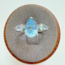 VTG Solid Sterling SIlver 925 Teardrop Blue Topaz Statement Ring Size 6
