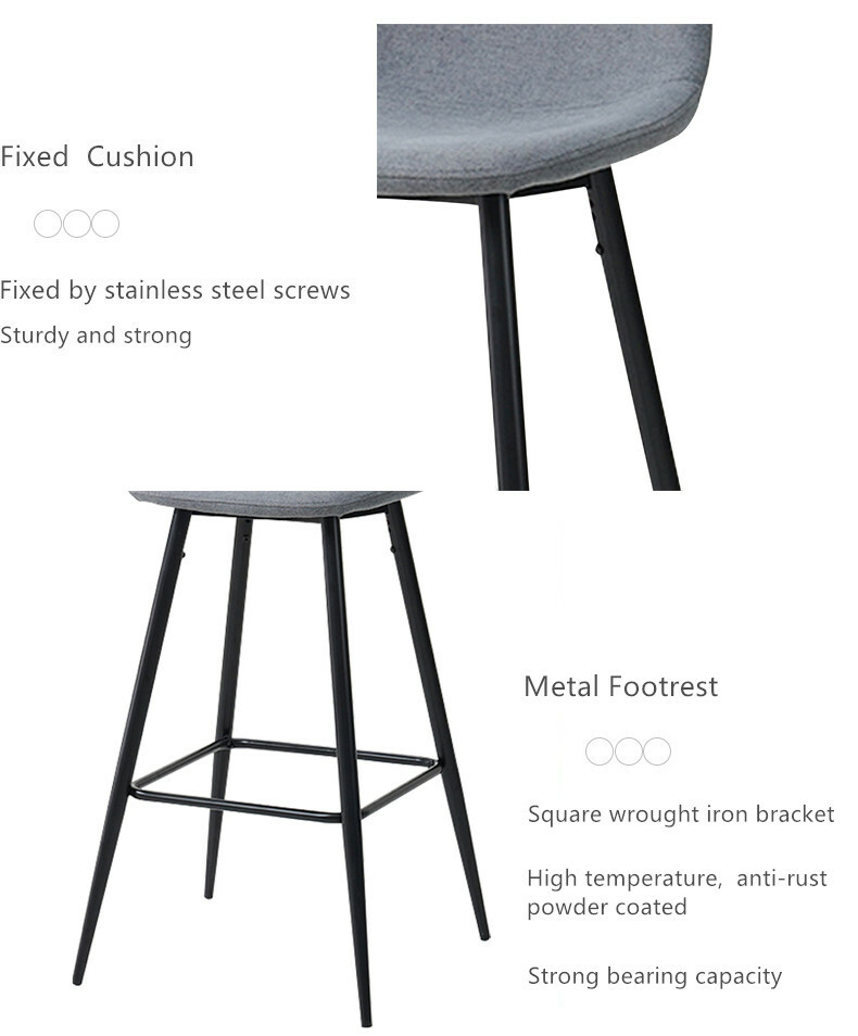 2x Grey Fabric Bar Stools Metal Leg Breakfast Pub Chair Kitchen Modern