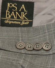 Jos. A. Bank Men's Gray Glen Plaid 100 Wool Tailored Fit Flat Front Suit Sz 41R