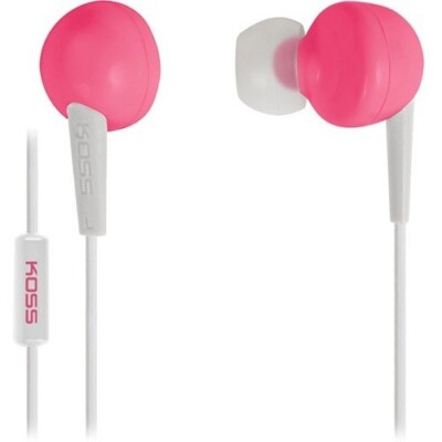 Koss Pink Stereo Earbuds Inline Mic and Remote 16-20kHz 4' Cord from USA Seller