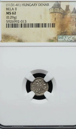 Bela II, 1131-1141, Silver Denar. Kingdom of Hungary, NGC MS62