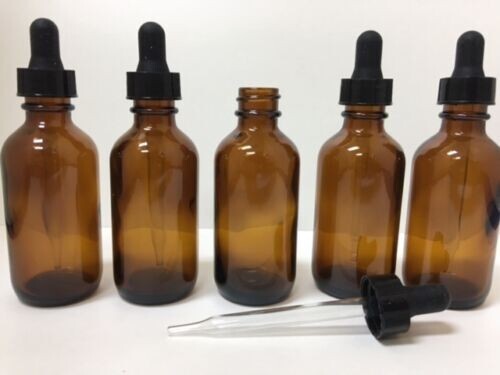 2oz Amber Glass Bottles for Essential Oils with Glass Eye Dropper - Pack of 5