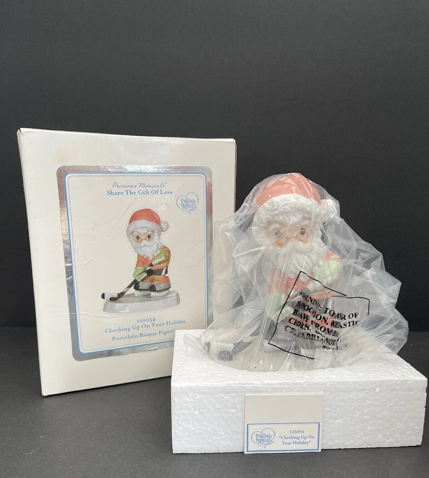 Precious Moments Checking Up On Your Holiday Porcelain Figurine Hockey Santa - Image 2 of 4