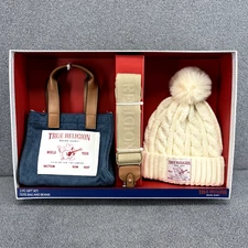 True Religion Mini Tote crossbody Bag Knit Hat Gift Set