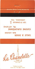 La Chandelle Longueuil PQ Vintage Matchbook Cover 1960s-70s Restaurant Bar