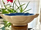 Vintage Red Wing  Rumrill Art Deco Riviera 645 Ivory & Blue Lined Pottery bowl