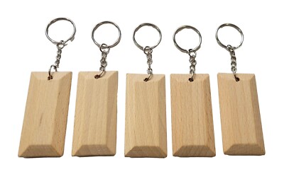 5 x Schlüsselanhänger aus Holz - massiv Buchenholz Smaragdform Schlüsselanhänger 6x3x1cm Basteln DIY