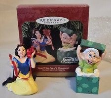 1997 Snow White  Seven Dwarfs Dopey Two Set Disney Hallmark Ornament in Box