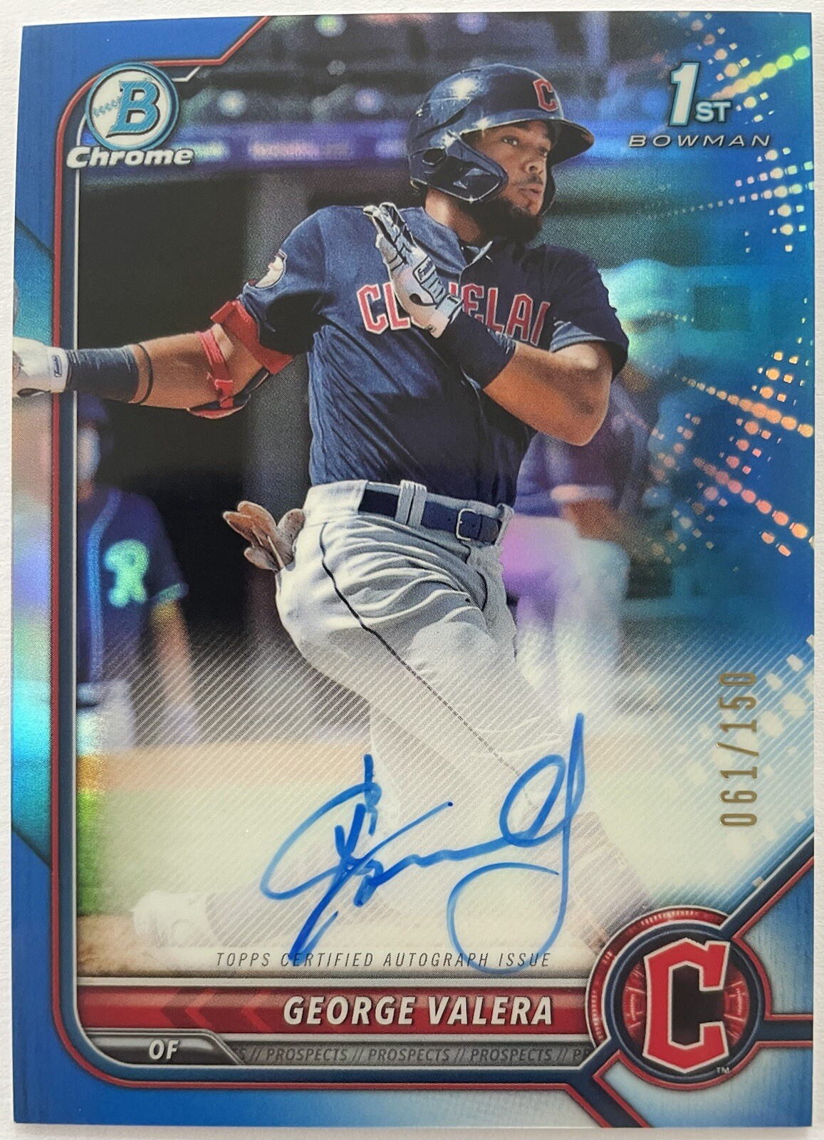 George Valera 2022 Bowman Chrome 1st Blue Refractor Auto /150 RC Guardians