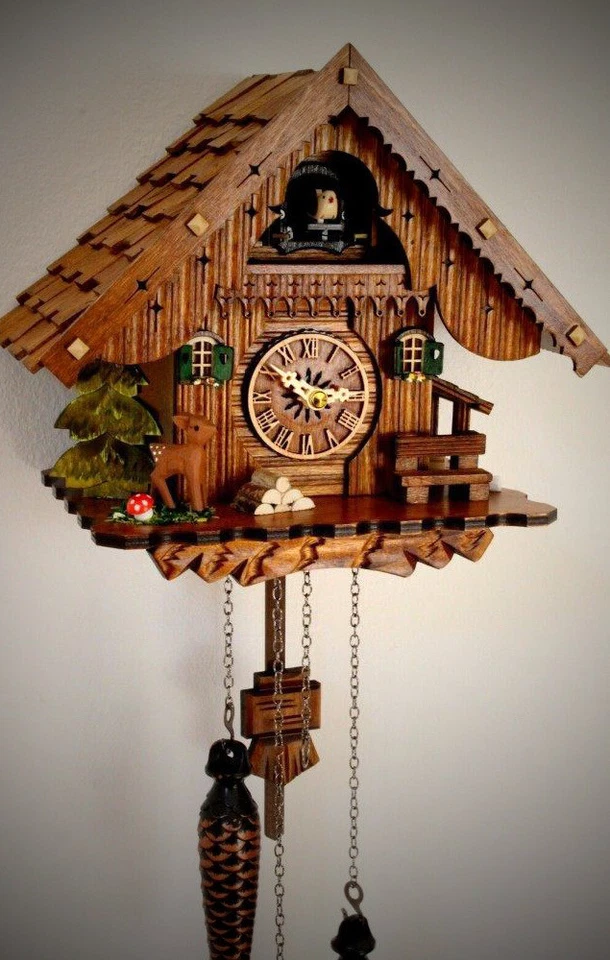 Schwarzwälder Kuckucksuhr Schwarzwaldhaus Quarzwerk Schindeldach echtes Holz NEU - Bild 4 von 4