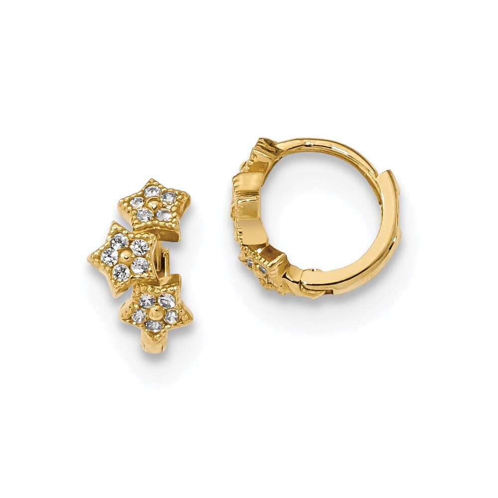 Серьги Madi K Kids из желтого золота 14 карат с фианитами и 3-звездочным подвесным кольцом на петлях 40990₽