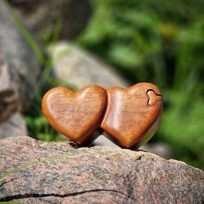 Budawi  Holz Herz Doppelherz Schatulle Truhe Kästchen Puzzle Box Hochzeit Liebe