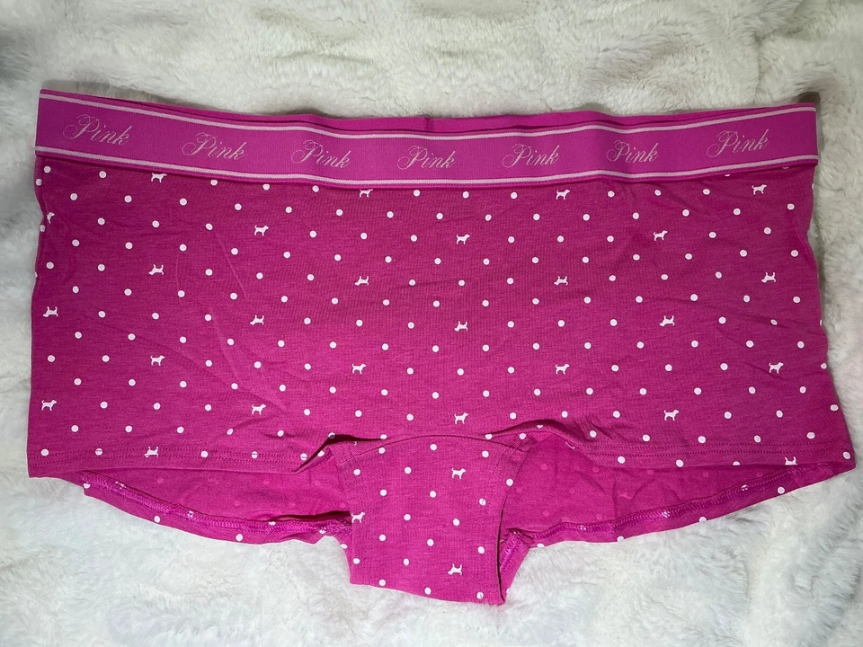 Calcinha Victoria's Secret rosa bolinhas cachorro menino fofoca rosa filhote G ou XL - Imagem 3 de 4