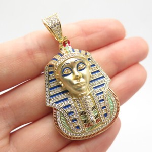 Authentic 925 Sterling Silver Gold Plated C Z & Colorful Enamel Egyptian Pharaoh Pendant