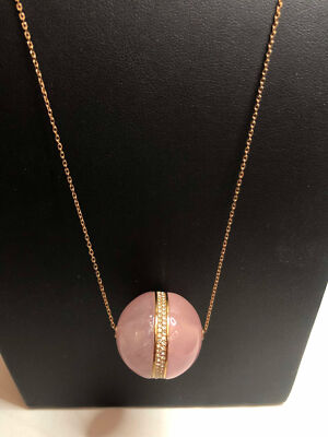 4242 Michael Kors rose Gold tone Rose Quartz pave Pendant necklace 26''-28''