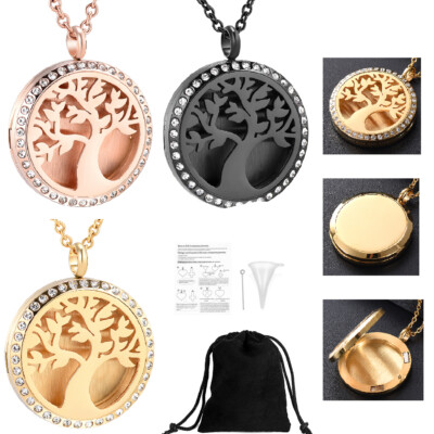 Women Men Stainless Steel Openwork Tree Life Perfume Diffuser Pendant Necklace