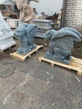 BEAUTIFUL CARVED STONE EXTERIOR OR INTERIOR SITTING GARGOYLES - JD14