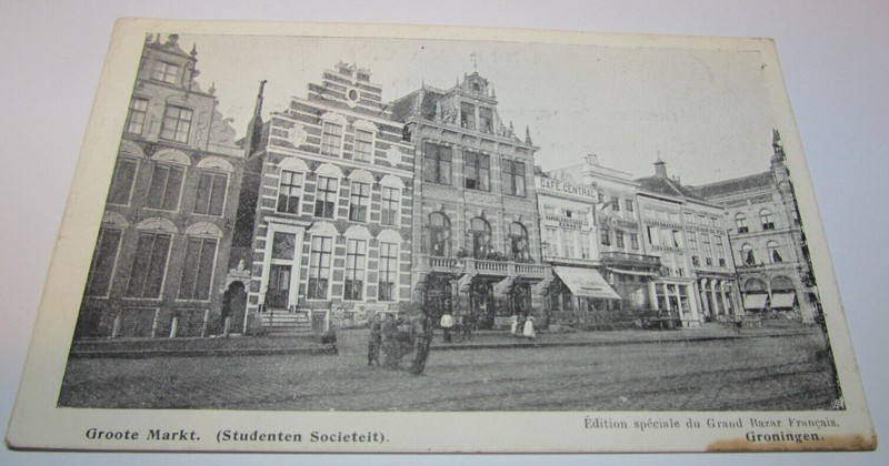 Vintage Postcard Europe Buildings Groote Market Groningen Grand Bazar Francais