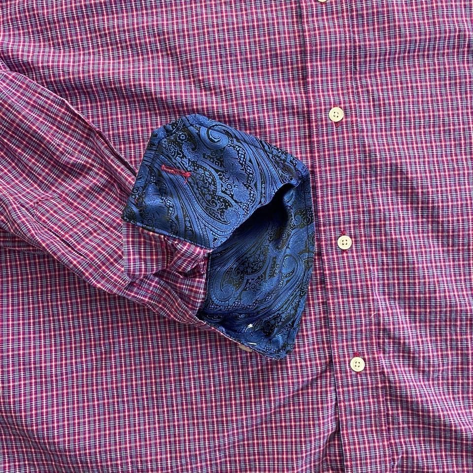 Camisa Bristol & Bull Para Hombres 2XL Roja Azul Cuadros Manga Larga Paisley Puños Abatibles Foto 2 de 4
