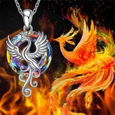 Sterling Silver Rainbow Mystical Fire Topaz Charms Phoenix Pendant Necklace