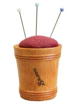 Maison Sajou Wooden pin cushion with Dark Red linen