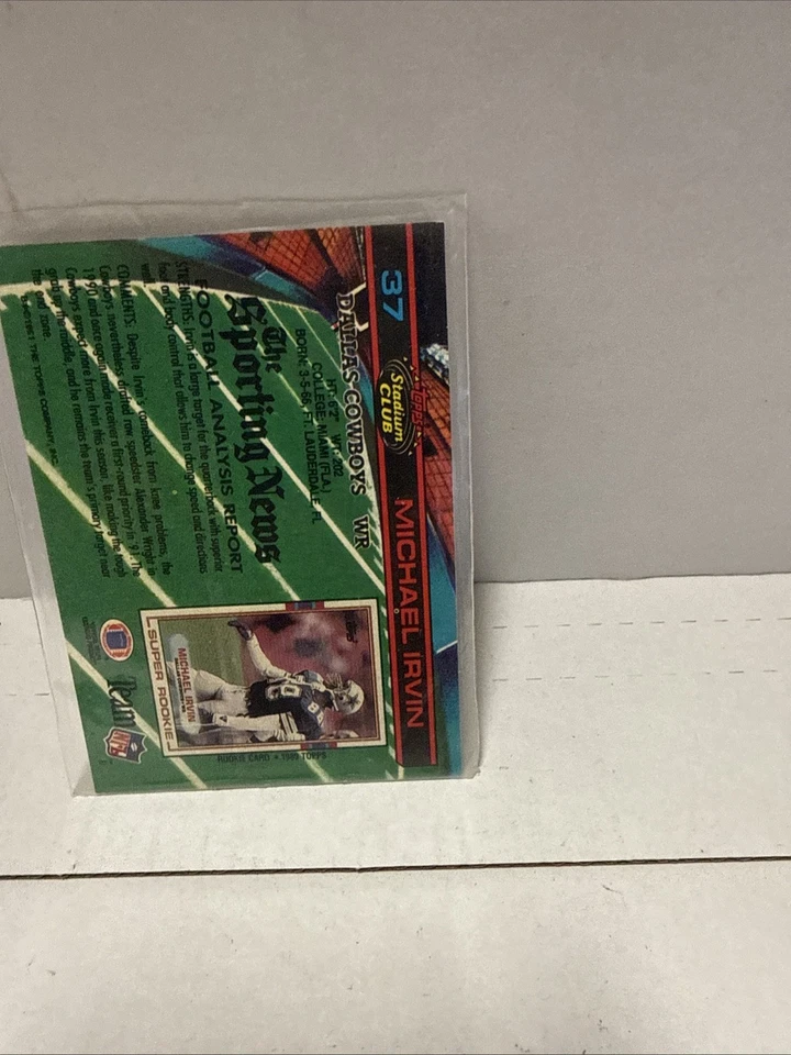 Michael Irvin 1991 Topps Stadium Club #37 Dallas Cowboys Miami U HOF - Image 2 of 3