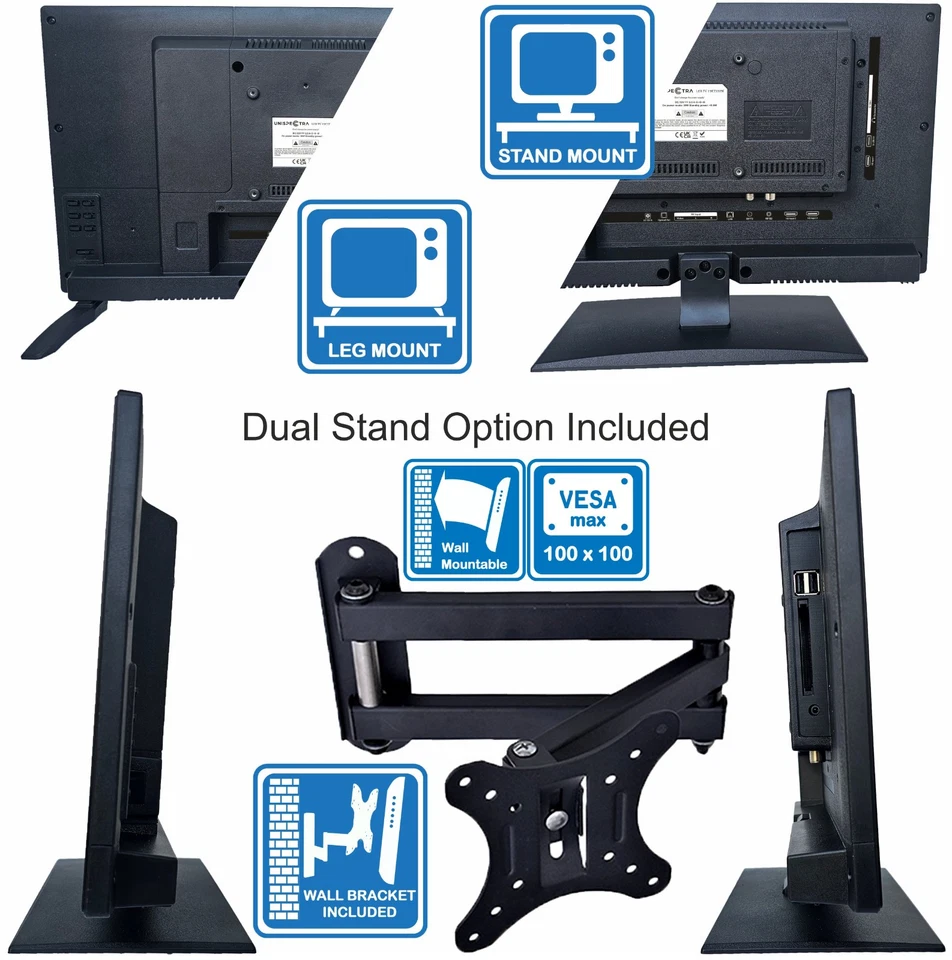 19" TV + Wall Bracket 12V / 240V HD LED MOTORHOME CARAVAN BOAT TRUCK VAN - Image 3 of 4