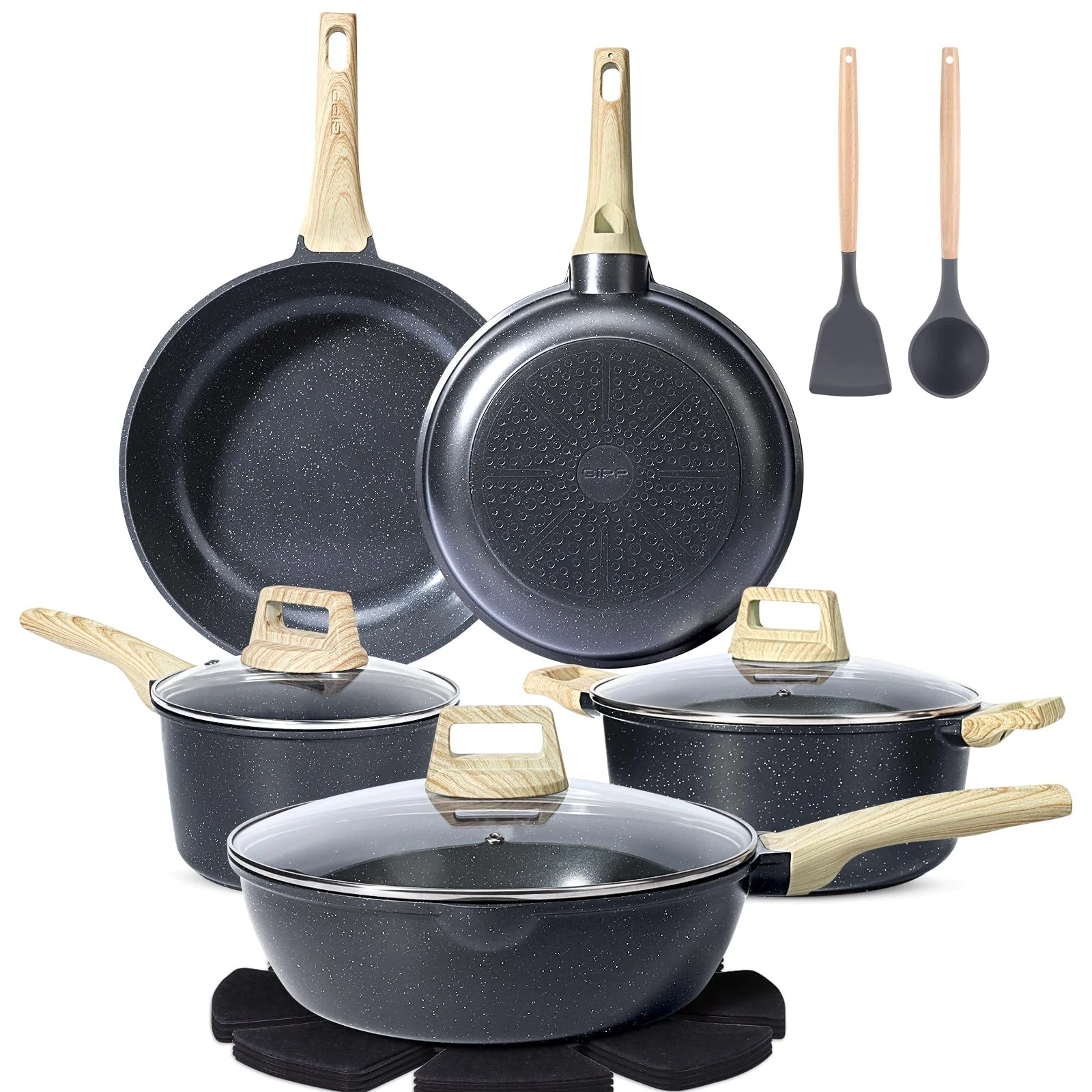 GiPP Pots and Pans Set Non Stick 14Pcs Granite Kitchen Cookware Sets Nonstic...