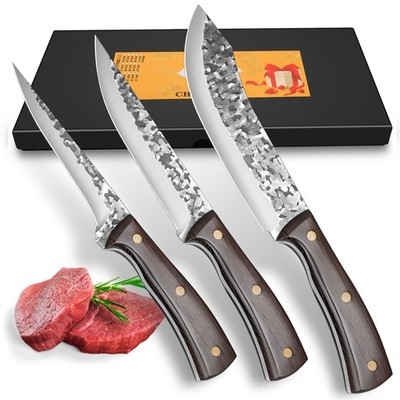 3 Pieces Sharp Boning Knife Set High Carbon Steel Meat Cleaver Butcher Knife Set
