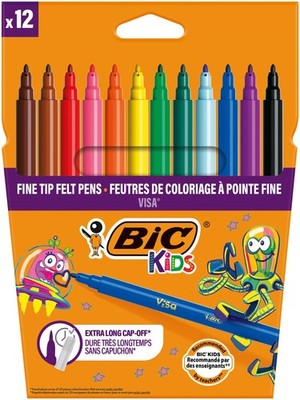 BIC Kids Visa Felt Pens - Assorted Colours, Wallet of 12 Wallet x 12 Single