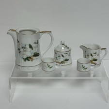 Mini Toy Tea Set White Magnolia Pitcher Cups Sugar Cream Dish Play Set 6 Pieces