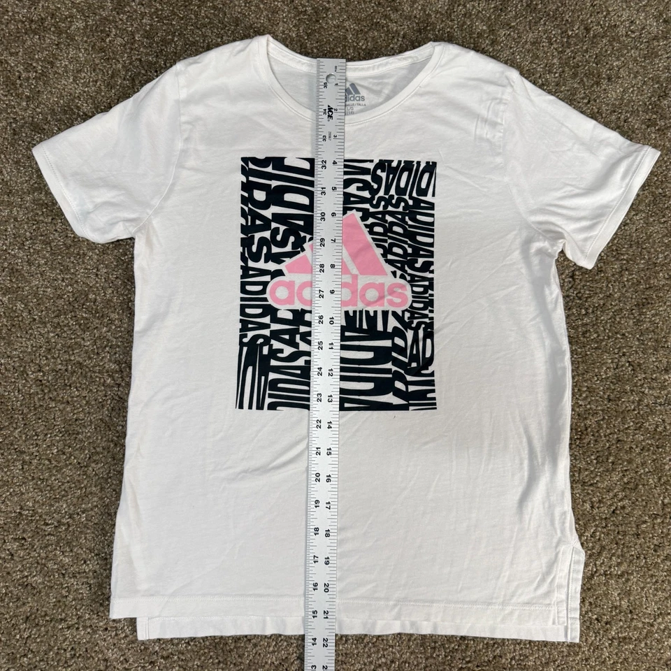 Camiseta Adidas Niñas Grande (14) Blanca Gráfica Algodón Ropa Informal Dobladillo Alto Bajo Foto 4 de 4