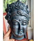 Antique Japanese Kwan-yin Mask Paper Mache Guan Yin Bodhisattva Buddha Head Vtg