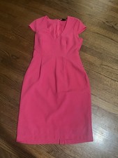 H&M NWT Hot Pink Sheath Dress Cap Sleeve Office Work V Neck Stretch Sz 10 NEW