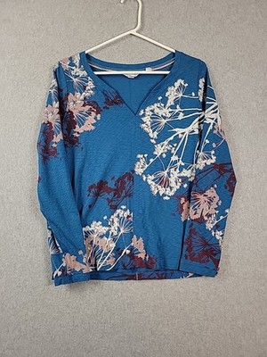 White Stuff 100% Cotton Blue Floral LS Nelly Neck T Shirt Women's 6 UK 10