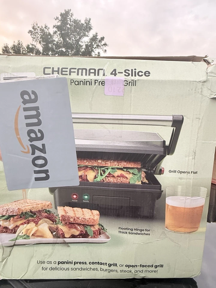 Prensa y parrilla Chefman 3 en 1 Panini, 4 rebanadas antiadherente, se abre plana - inoxidable Foto 2 de 4