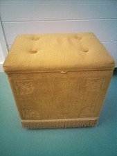 Vintage Sherborne Draylon Velvet Button Top Laundry / Sewing Box /Vanity Stool