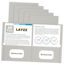 Folders with Pockets, Paper Pocket Folders, 2 Pocket File folders 60 Pack Grey