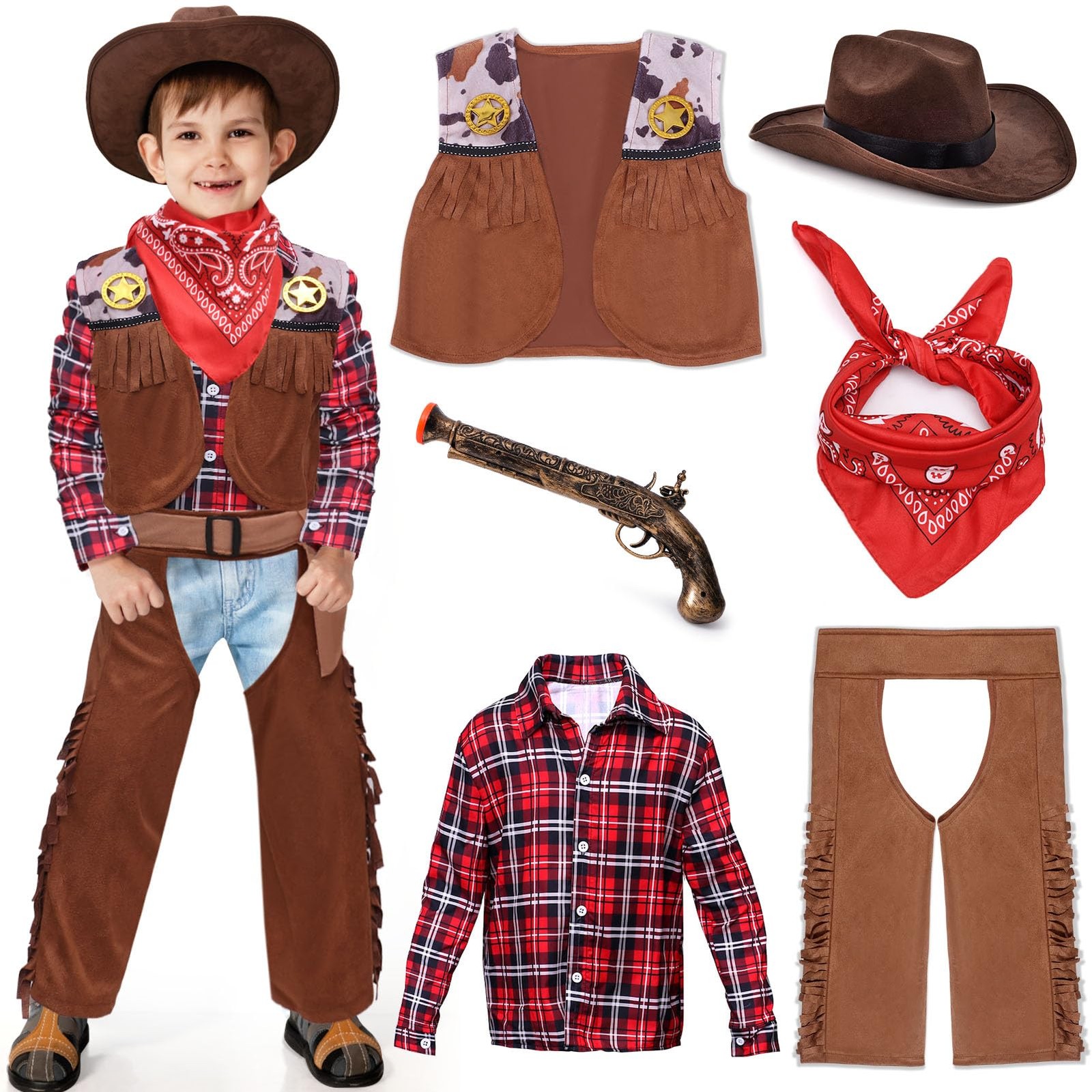 Costume cowboy enfant en feutrine avec chapeau rigide et gilet