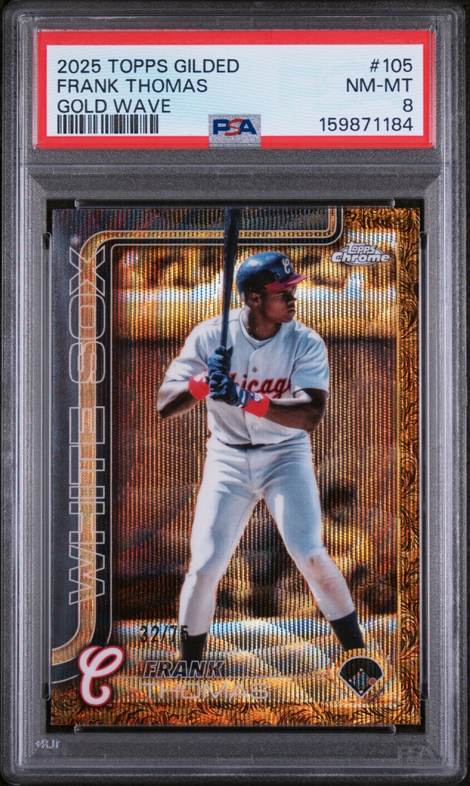 2025 Topps Gilded Frank Thomas #105 Gold Wave Refractor /75 PSA 8