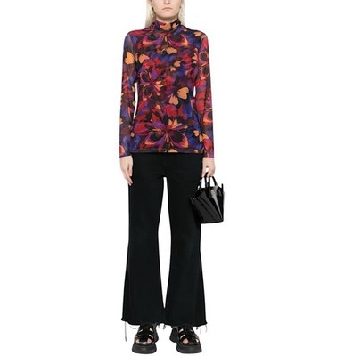 Johnny Was Mock Neck Mesh Blouse Floral Women s  Size XL Multicolor Long Sleeve