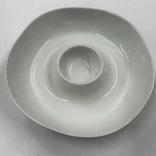 Crate & Barrel Marin White Stoneware Chip and Dip Server 13.25 X 2.75 H