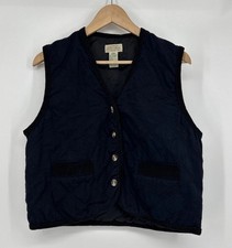 Vintage St Johns Bay Quilted Vest Womens Size L Dark Blue Corduroy Cottage 90s