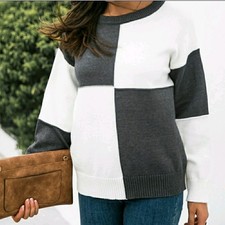 Color Block Checkered Drop Shoulder Sweater