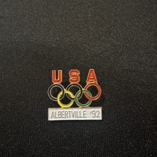 1992 USA Winter Olympics Rings Albertville France 92 Enamel Gold Tone Pin Vintag