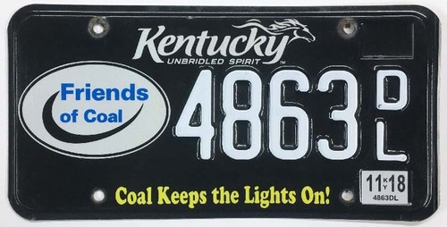 Kentucky 2018 Friends of Coal Blackout Specialty License Plate 4863 DL