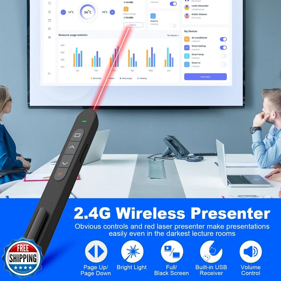 QUI Presentation Clicker for PowerPoint, RF 2.4GHz USB Wireless Presenter Rem - Image 2 of 4