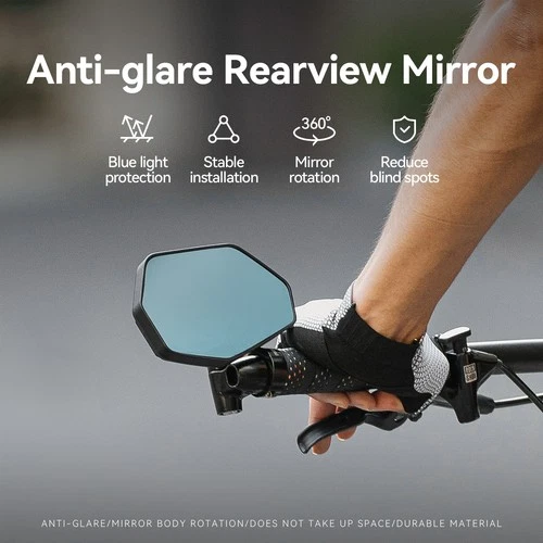 ROCKBROS Bike Left Bar End Side Mirror,360°Rotate Anti-glare Rearview Mirror 1PC