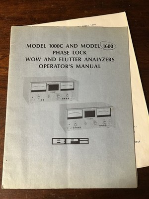 BPi Model 1000C 1600 Phase Lock Wow Flutter Analyzer Operator's Manual Vintage
