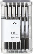 TUL Gel Pens, Retractable, Medium Pt, 0.7 mm, Gray Barrel, Black Ink, Pack Of 12